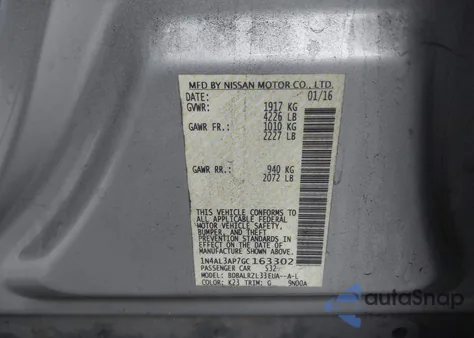 2016 Nissan Altima 2.5 Sl from USA, damaged, VIN 1N4AL3AP7GC163302